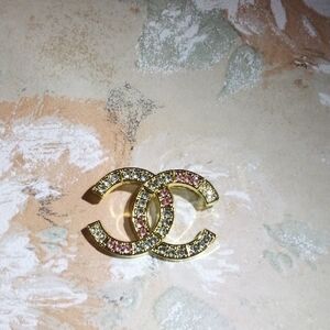 Gold and Pink Interlocking C Earrings